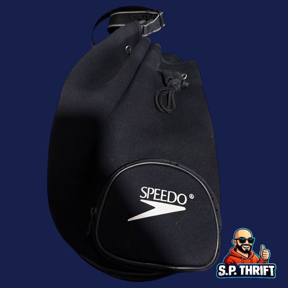 Speedo Black Neoprene Drawstring Swim Bag Wet Dry Gear Separate Compartment